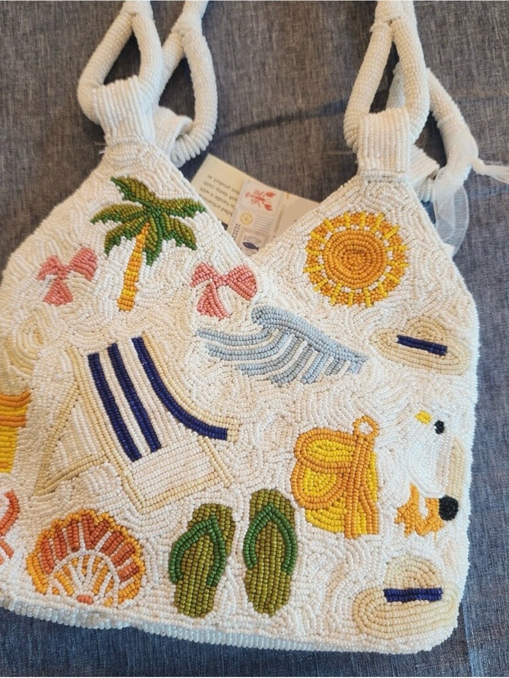 Beaded Bikini Palm Beach Blanket Bucket Bag Colorful Handmade In India NWT Viral